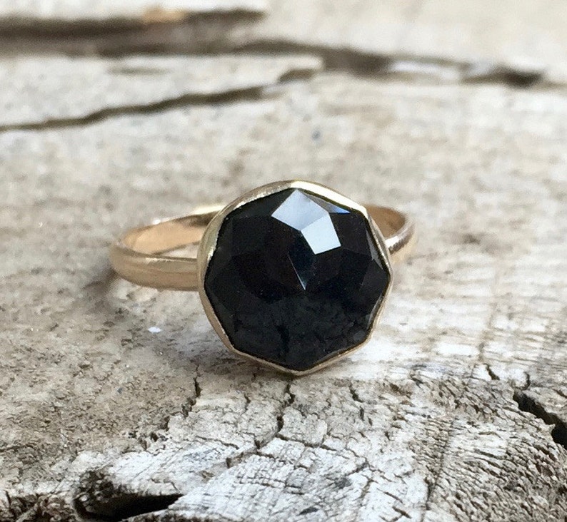 Elegant Cube Cut Geometric Black Onyx 14 Karat Gold Ring Onyx Gold Ring Labradorite Ring Carnelian Ring Lapis Ring Gold Ring image 1