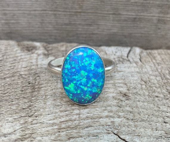 Sterling Silver Crystal and Blue Opal Ring Sterling Silver Crystal and Blue Opal Ring