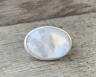 Luminescent White or Black Mother of Pearl Oval Sterling Silver Ring | Mermaid Jewelry | Boho | Shell Ring | June Birthstone | Shell Jewelry