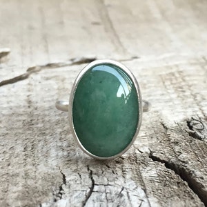 Elegant Oval Emerald Green Aventurine Statement Ring in Sterling Silver | Green Gemstone Ring | Silver Ring | Solitaire Ring