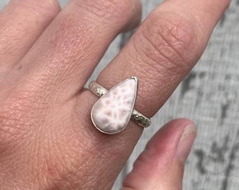 Romantic Rosy Pink Teardrop Thomsonite Sterling Silver Ring | Pink Stone Ring | Gifts for Her | Love Stone | Size 8-9