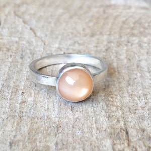Simple Elegant Peach Moonstone Solitaire Ring in Sterling Silver | Moonstone Ring | Birthstone Ring | June Birthday | Engagement Ring | Boho