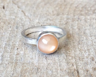 Simple Elegant Peach Moonstone Solitaire Ring in Sterling Silver | Moonstone Ring | Birthstone Ring | June Birthday | Engagement Ring | Boho