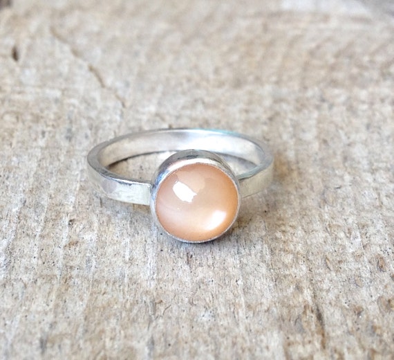 boho ring made to order in buyers size .925 Peach moonstone sterling silver ring