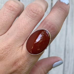 Large Oval Blood Red Carnelian Sterling Silver Ring | Carnelian Ring | Large Oval Red Orange Stone Ring | Made to Order | Egyptian Jewelry