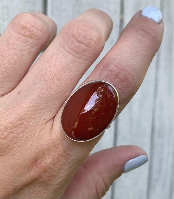 Large Oval Blood Red Carnelian Sterling Silver Ring Carnelian