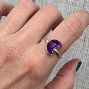 Crescent Half Moon Dark Purple Amethyst Sterling Silver Ring | Celestial Ring | Witchy Ring | Moon Ring | February Birthstone