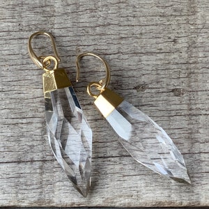 Faceted Clear Quartz Gold Dipped Bullet Earrings | Bullet Crystal Earrings | Boho Earrings | Statement Earrings | Edgy Earrings