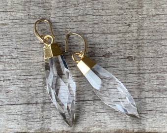 facettierte Bergkristall Gold getauchte Kugel Ohrringe | Kugel Kristall Ohrringe | Boho Ohrringe | Statement Ohrringe | Trendige Ohrringe