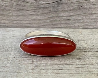 Horizontale Oval Blutrot Karneol Sterling Silber Ring | Karneol Ring | Juli Geburtsstein Ring | Roter Stein Ring | Geschenke für Sie | Boho