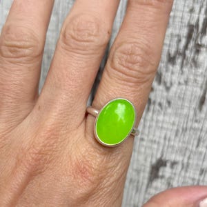 Made to Order Large Oval Neon Green Jadeite Sterling Silver Ring | Made to Order | Green Stone Ring | Jade Ring | Boho | 90s Jewelry image 7