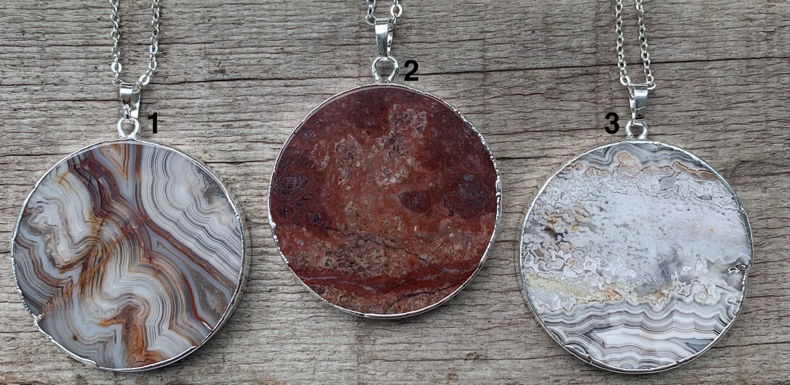 Large Round Silver Electroplated Ocean Jasper Pendant Necklace - Etsy