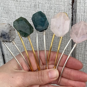 Elegant Silver Plated or Gold Plated Raw Gemstone Hair Stick | Elegant Hair Pin | Gemstone Hair Accessory
