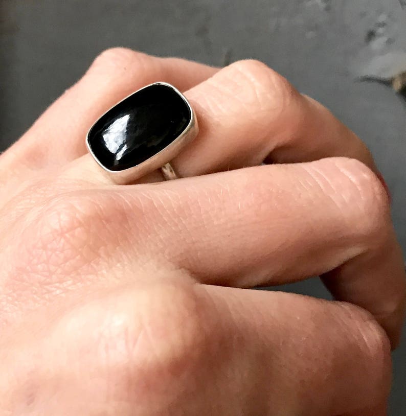 Large Cushion Cut Black Onyx Sterling Silver Ring Onyx Ring Rocker Edgy Gifts for Her Black Gemstone Ring Made to Order image 3