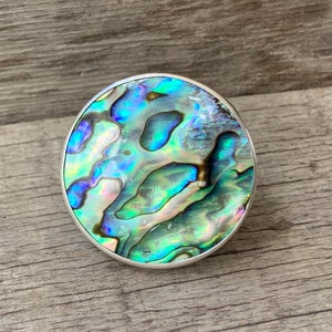 Boho Beach Chic Large Round Abalone Paua Shell Ring in Sterling Silver ...