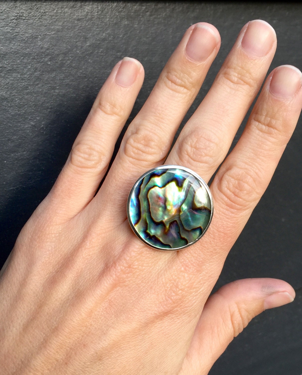 Boho Beach Chic Large Round Abalone Paua Shell Ring in - Etsy