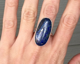 Long Oval Cobalt Lapis Lazuli Sterling Silver Ring | Deep Blue Gemstone Ring | Lapis Ring | Gift for Her | Boho | Rocker | Made to Order