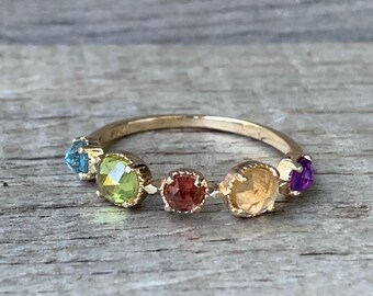 14 Karat Gold Plated Amethyst Citrine Garnet Peridot Topaz Ring | Multi Stone Ring | Birthstone Ring | Stacking Ring | Gifts for Her