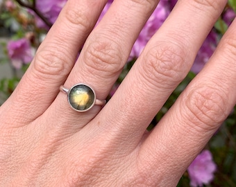 Stunning Round Flashy Labradorite Sterling Silver Ring | Labradorite Ring | Energy Ring | Protection Stone Ring | Engagement Ring