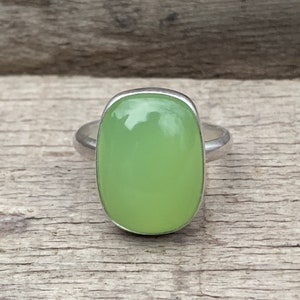 Cushion Cut Apple Green Prehnite Chalcedony Sterling Silver Ring | Green Stone Ring | Gifts for Her | Rectangle Prehnite Ring