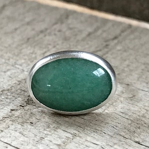 Elegant Oval Emerald Green Aventurine Statement Sterling Silver Ring | Aventurine Ring | Green Gemstone Ring | Silver Ring | Horoscope Ring
