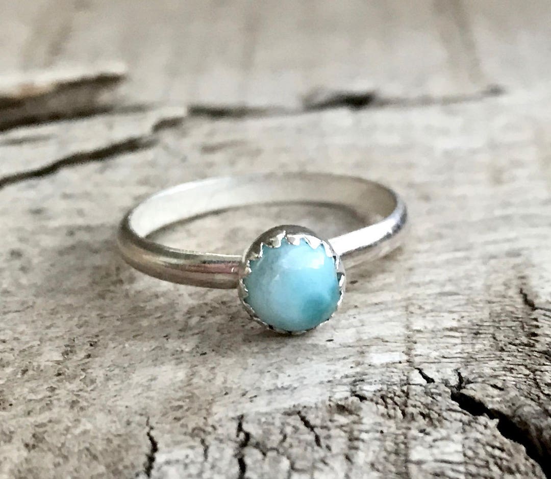 Sky Blue Larimar Sterling Silver Solitaire Ring With Serrated Setting ...