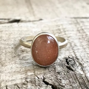 Elegant Orange Sparkly Golden Oval Sunstone Sterling Silver Ring | Boho | Sunstone Ring | Gifts for Her
