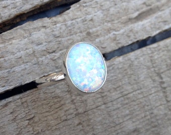 Large Oval Simulated Opal Elegant Birthstone Ring in Sterling Silver | Opal Ring | Silver Ring | Boho | Rocker | Birthstone Ring