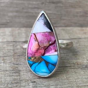 Pear Shaped Multi Stone Turquoise Inlay Sterling Silver Ring | Made to Order | One of a Kind Ring | Boho | Southwest Vibes
