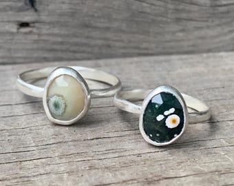 Made to Order Dainty Faceted Ocean Jasper Sterling Silver Ring | Solitaire Ring | Choose Your Stone | Unique Stone Ring