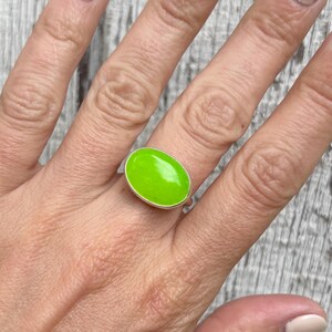 Made to Order Large Oval Neon Green Jadeite Sterling Silver Ring | Made to Order | Green Stone Ring | Jade Ring | Boho | 90s Jewelry image 3