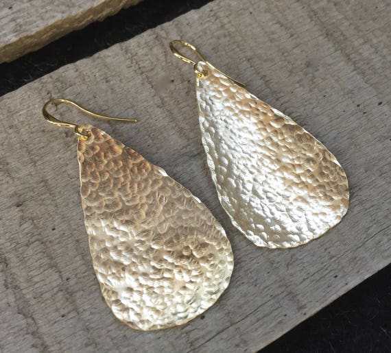 Boho Gypsy Teardrop Hammered Texture Gold Brass Earrings | Dangle Earrings | Oxidized Copper Hammered Earrings | Silver Hammered Earrings