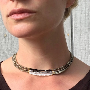 Elegant Pyrite Beaded Choker Necklace | Gold Beaded Necklace | Boho | Rocker | Bridesmaid Jewelry | Wedding Jewelry | Gifts for Her