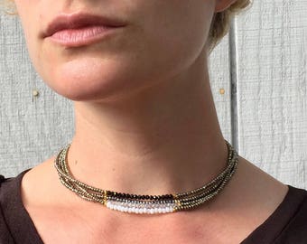 Elegant Pyrite Beaded Choker Necklace | Gold Beaded Necklace | Boho | Rocker | Bridesmaid Jewelry | Wedding Jewelry | Gifts for Her