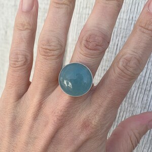 Large Round Blue Aquamarine Sterling Silver Ring Made to Order Ring March Birthstone Ring Blue Stone Ring Gifts for Her Boho image 2