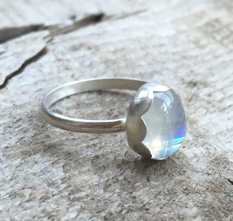 Minimalist Elegant Solitaire Oval Moonstone Birthstone Ring in Sterling Silver Moonstone Ring Solitaire Ring Boho Moon Ring Rocker image 7