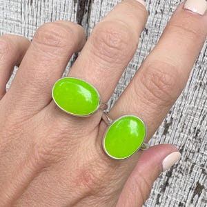 Made to Order Large Oval Neon Green Jadeite Sterling Silver Ring | Made to Order | Green Stone Ring | Jade Ring | Boho | 90s Jewelry image 1