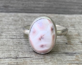 Oval Soft Pink Thomsonite Sterling Silver Ring in Serrated Setting Size 6.25-7.25 | Oval Pink Stone Ring | Gifts for Her | Romantic Ring