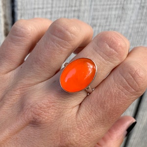 Made to Order Rare Oval Chinese Orange Jadeite Sterling Silver Ring | Large Oval Bright Orange Stone Ring | Jade Ring | Gifts for Her