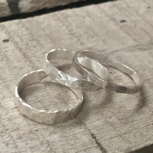 Unisex Minimalist Sterling Silver Hammered Ring Band Silver Band Wedding Band Boho Rustic Ring Midi Ring Engagement Ring image 4