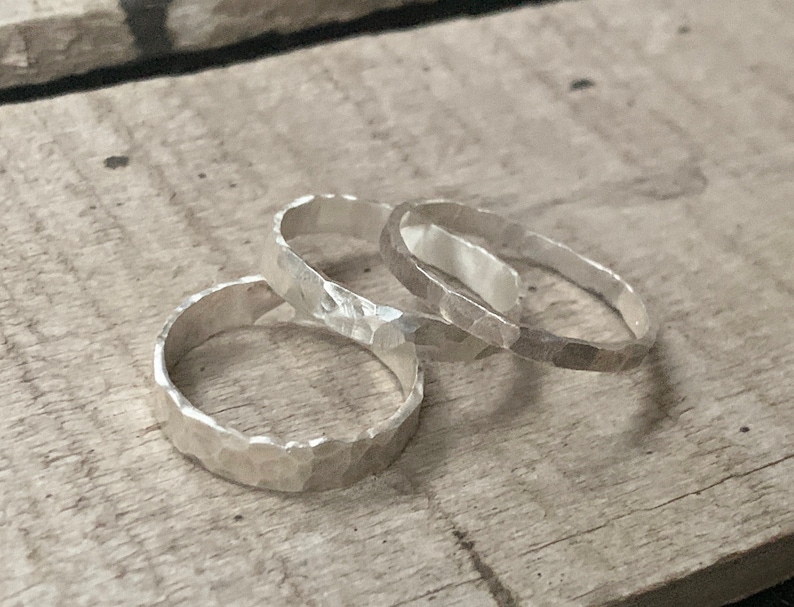 Unisex Minimalist Sterling Silver Hammered Ring Band Silver Band Wedding Band Boho Rustic Ring Midi Ring Engagement Ring image 4