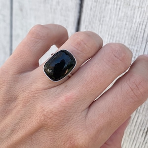 Large Cushion Cut Black Onyx Sterling Silver Ring Onyx Ring Rocker Edgy Gifts for Her Black Gemstone Ring Made to Order image 5