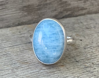 Elegant Oval Light Blue Aquamarine Sterling Silver Birthstone Ring | March Birthstone | Gifts for Her | Oval Blue Stone Ring | Boho