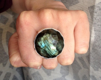 Large Round Labradorite Statement Ring of Protection and Balance | Statement Jewelry | Boho | Rocker | Choose Your Stone | Energy Ring