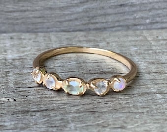 14 Karat Gold Plated Simulated Opal Peridot Moonstone Quartz Crystal Ring