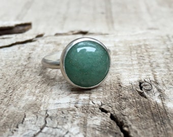 Elegant Round Emerald Green Aventurine Solitaire Ring in Sterling Silver | Green Gemstone Ring | Boho | Aventurine Ring | Made to Order