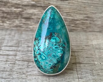 Large Teardrop Blue Turquoise Sterling Silver Ring | Tibetan Turquoise Ring | Statement Ring  | Boho | Size 6-7