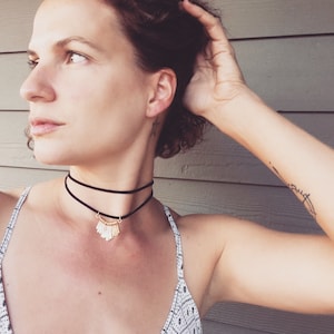 Edgy Black Leather and Gold Fringe Pendant Choker Necklace | Leather Choker | Layered Necklace | Boho