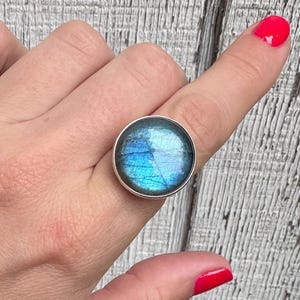 Choose Your Stone Large Round Flashy Labradorite Sterling Silver Ring of Protection  | Flashy Labradorite Ring | Boho | Rocker | Silver Ring