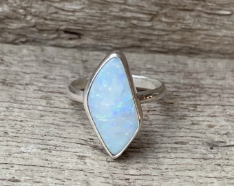 Luminescent Blue Free Form Boulder Super Sparkly Opal Sterling Silver Ring | Opal Ring | October Birthstone | Silver Ring | Boho